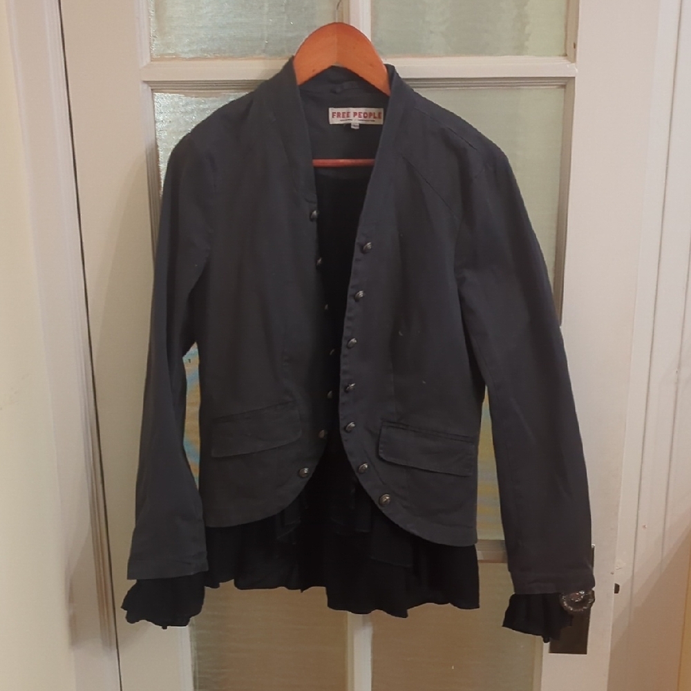 Free People Slate Gray Button-Up Jacket